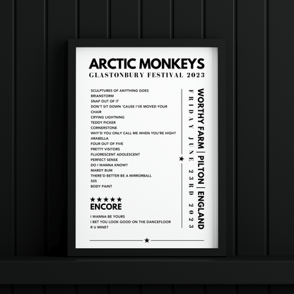 Arctic Monkeys Setlist Poster - at Glastonbury, Worthy Farm, England, on June 23rd, 2023