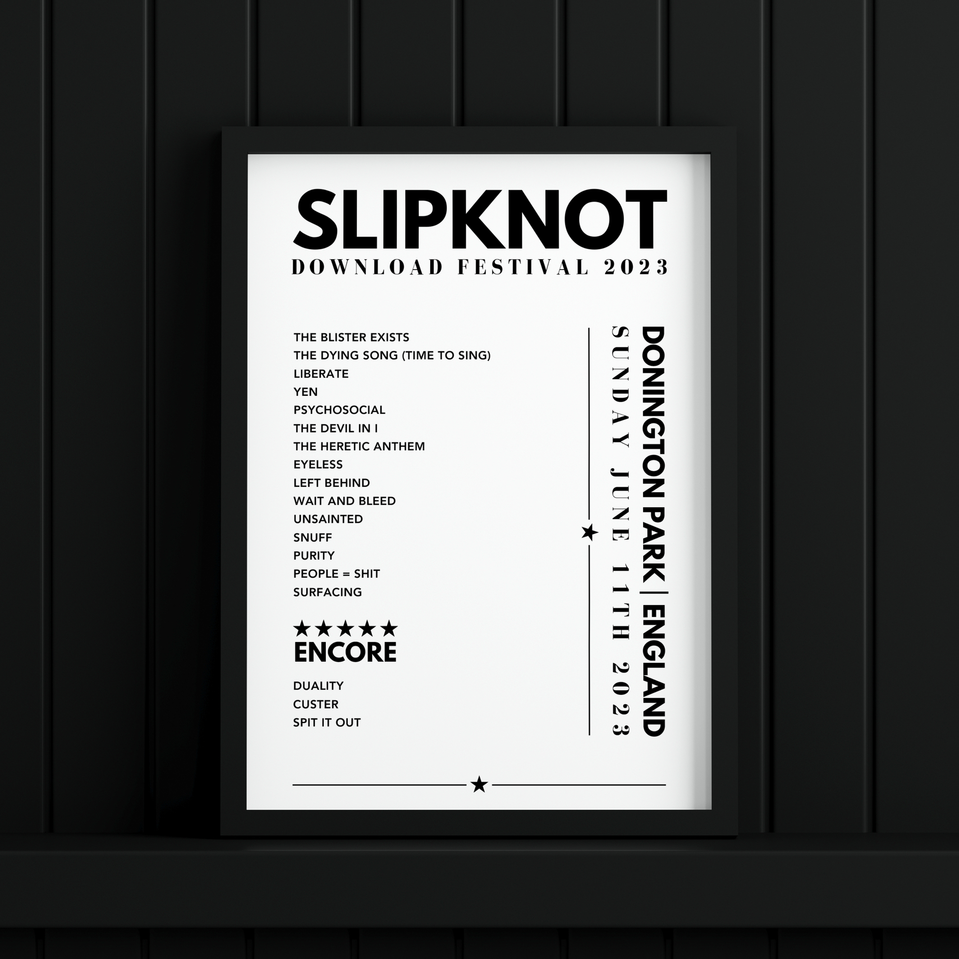 Slipknot Setlist Poster- Download Festival, Donington Park on June 11th, 2023