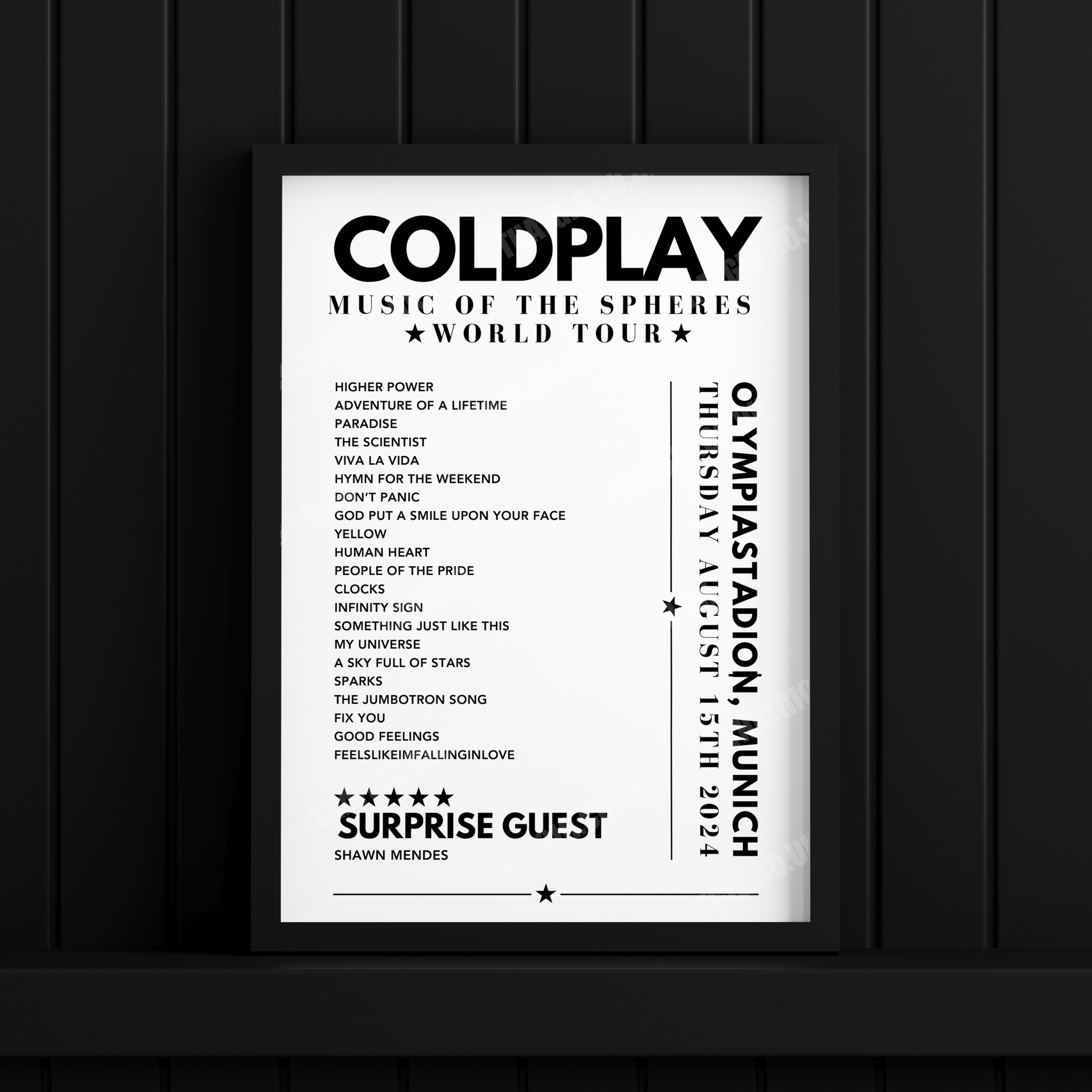 Coldplay Setlist Poster - Olympiastadion, Munich on August 15th 2024