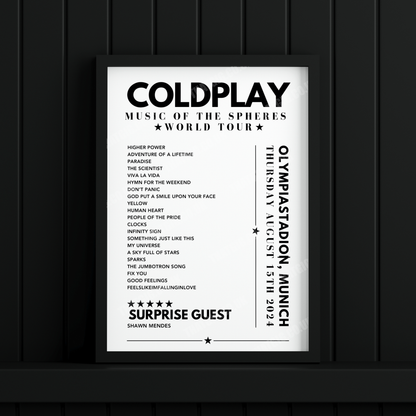 Coldplay Setlist Poster - Olympiastadion, Munich on August 15th 2024