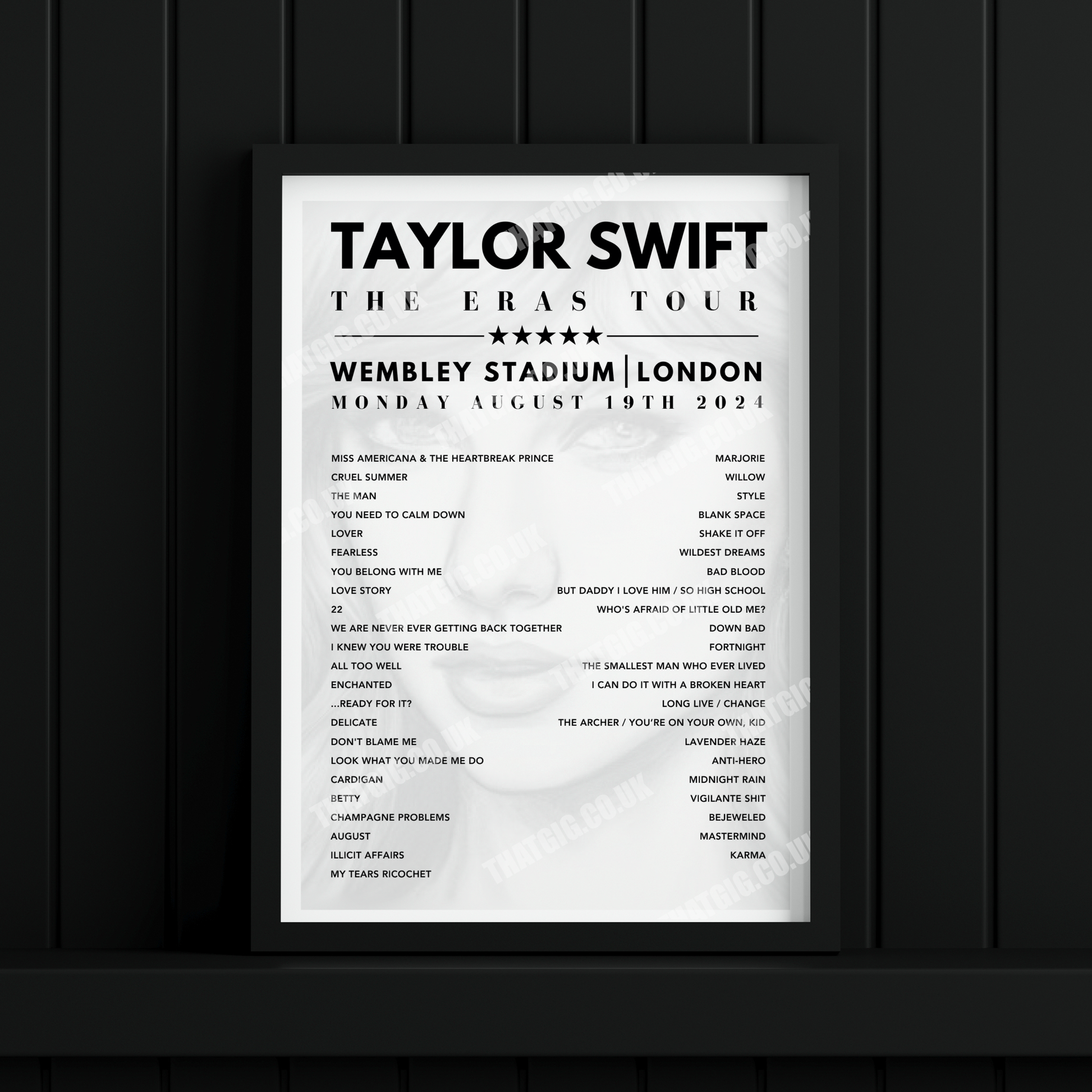 Taylor Swift Setlist Poster Sketch - Wembley, London, on August 19th, 2024