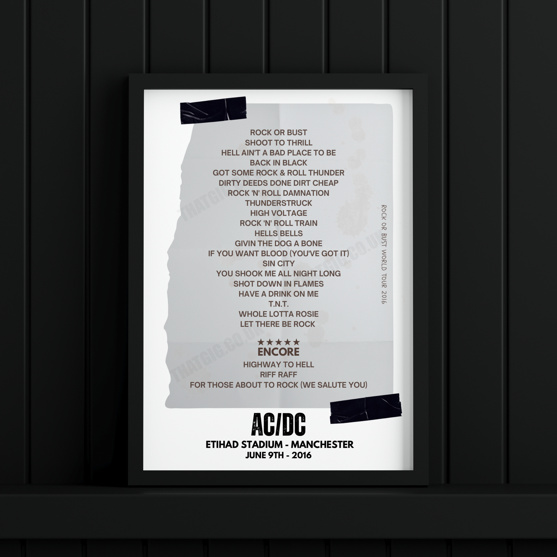 AC/DC Retro Setlist Poster - at the Etihad Stadium, Manchester, England, on June 9th, 2016