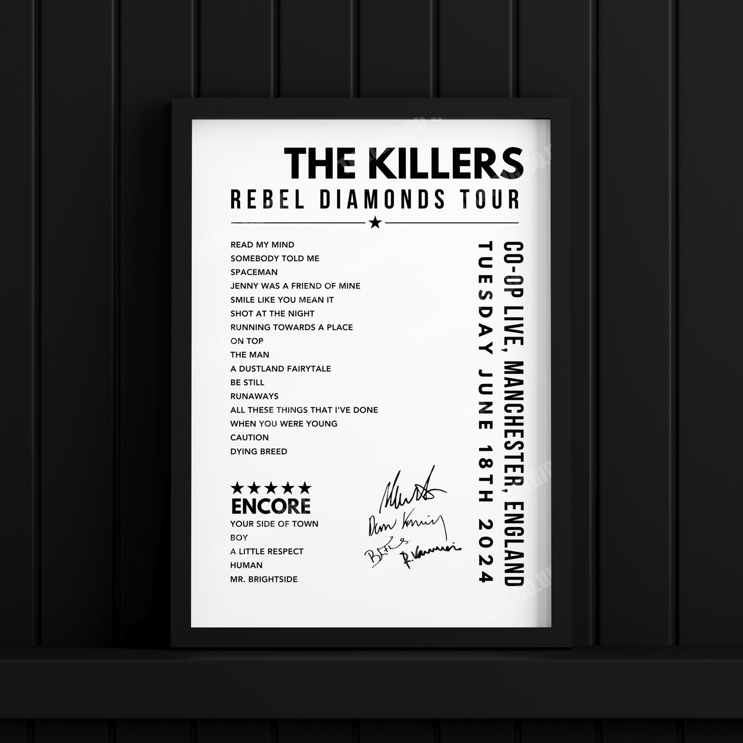 The Killers Setlist Poster - at the CO-OP Live, Manchester on June 18th, 2024