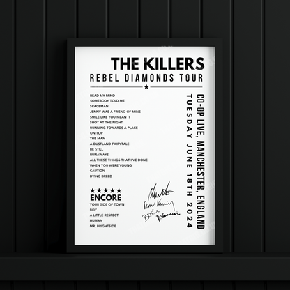 The Killers Setlist Poster - at the CO-OP Live, Manchester on June 18th, 2024