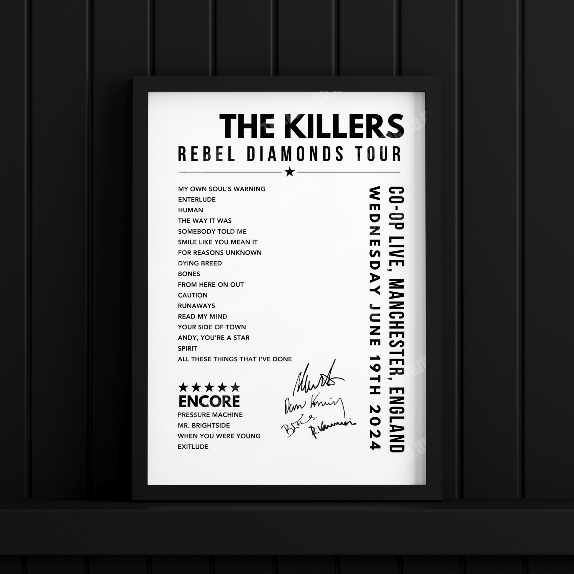 The Killers Setlist Poster - at the CO-OP Live, Manchester on June 19th, 2024