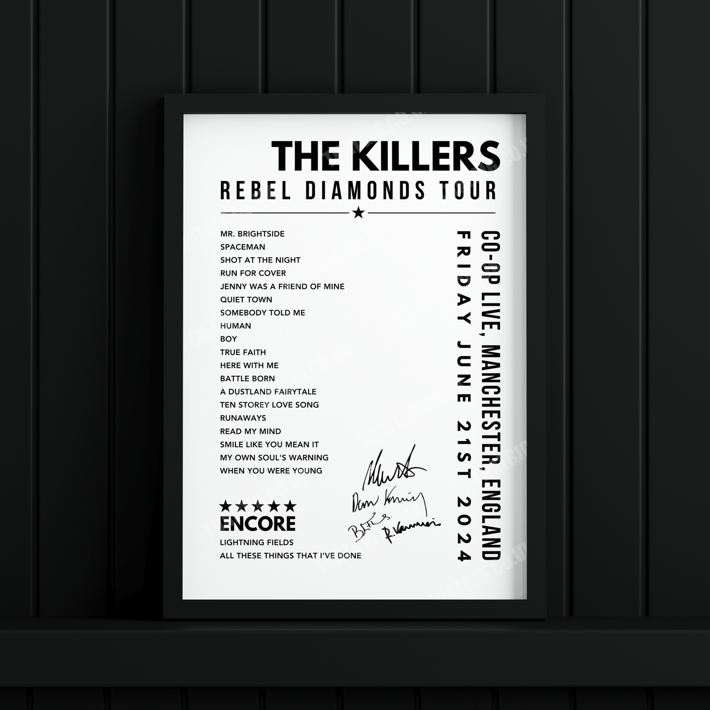 The Killers Setlist Poster - at the CO-OP Live, Manchester on June 21st, 2024