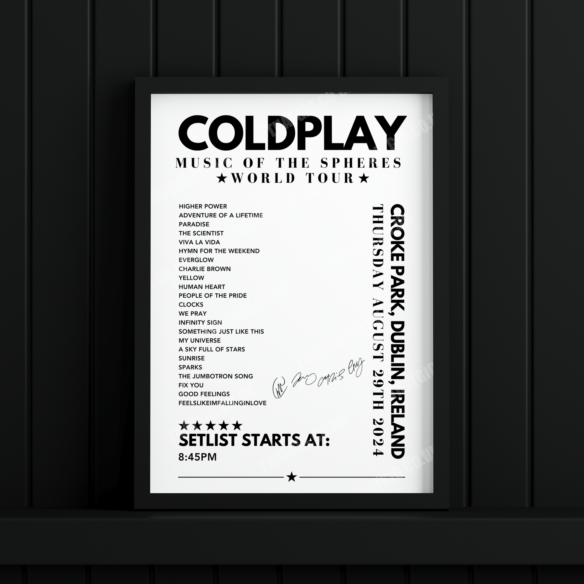 Coldplay Setlist Poster - Croke Park, Dublin on August 29th 2024