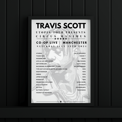 Travis Scott Limited Edition Setlist Poster - Co-op Live, Manchester on July 13th 2024