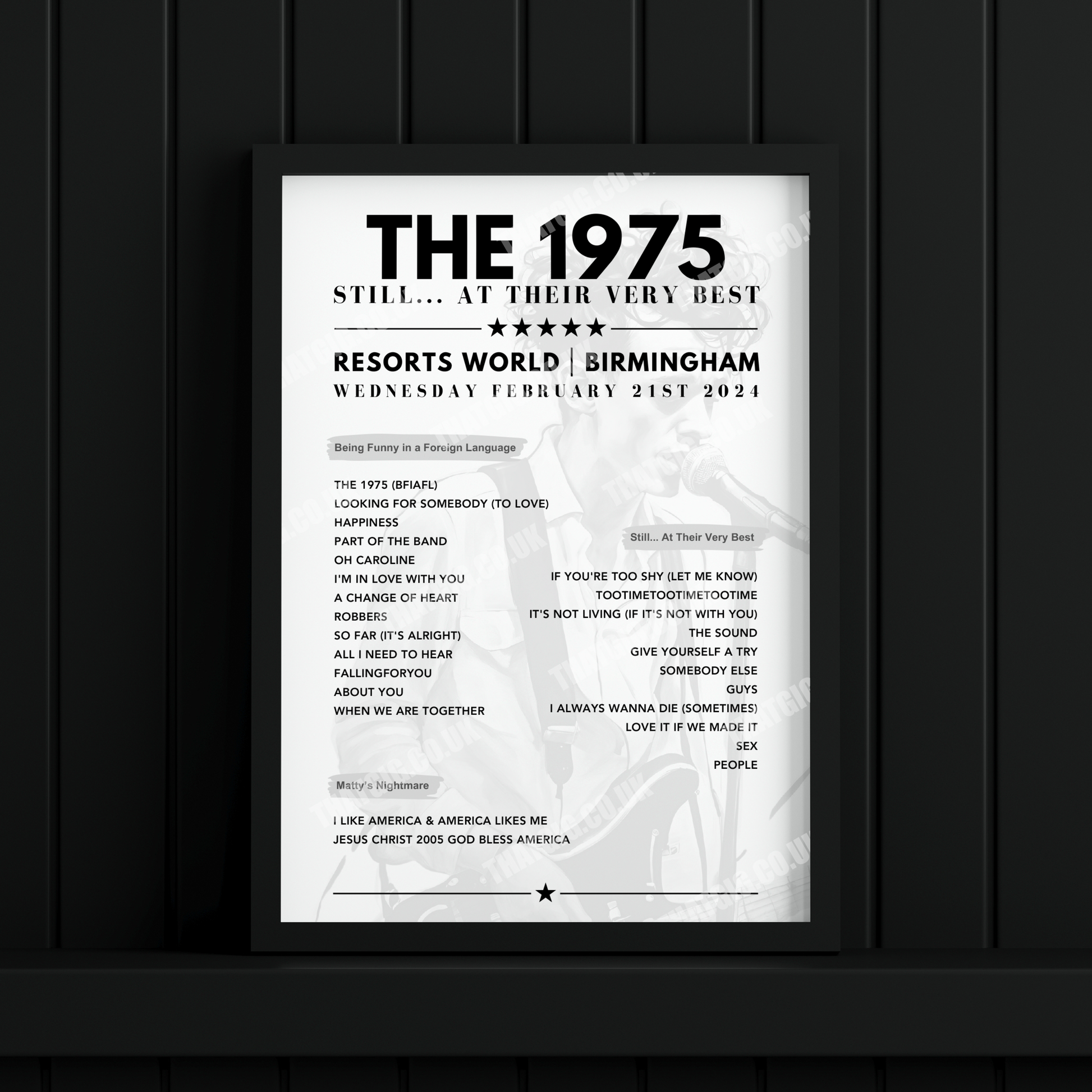 The 1975 Setlist Graphic Poster - Resorts World Arena, Birmingham February 21st, 2024