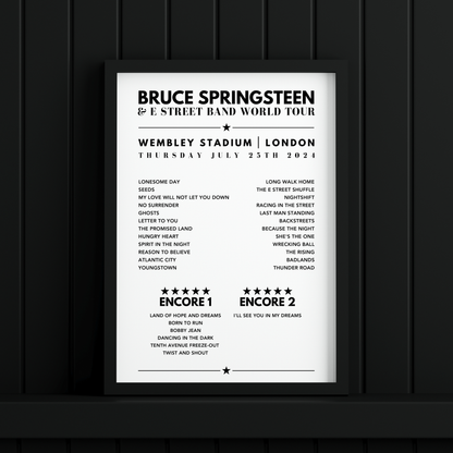 Bruce Springsteen Setlist Poster - Wembley Stadium - 25th July, 2024