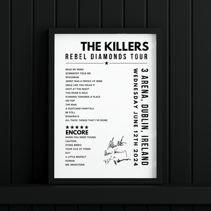 The Killers Setlist Poster - at the 3Arena, Dublin on June 12th, 2024