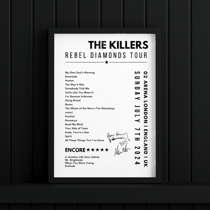 The Killers Setlist Poster - 02 Arena, London, England on July 7th, 2024