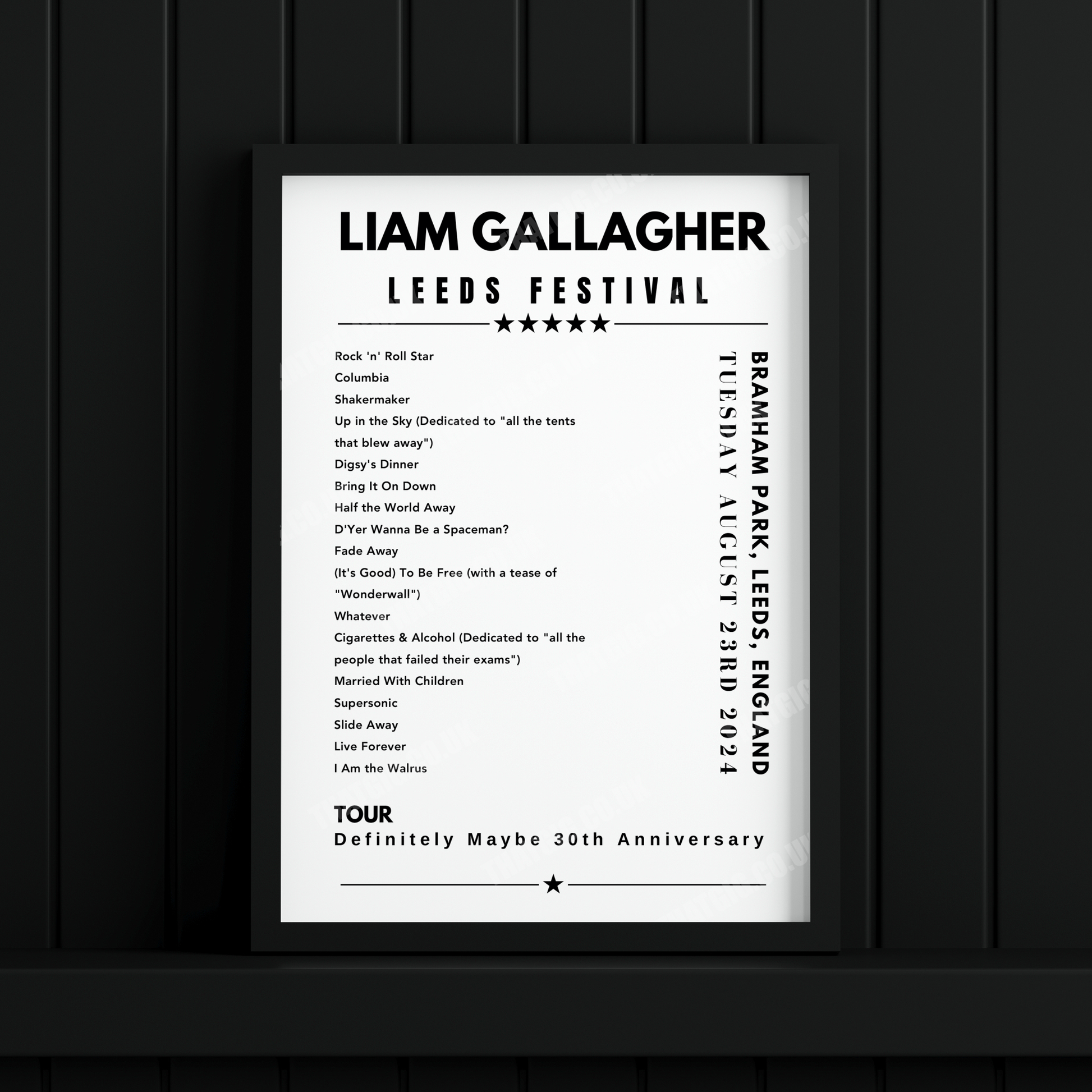 Liam Gallagher Setlist Poster - Leeds Festival on August 23rd, 2024