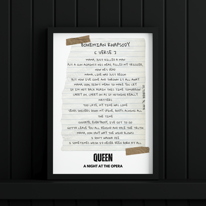 Queen "Bohemian Rhapsody" Lyric Poster