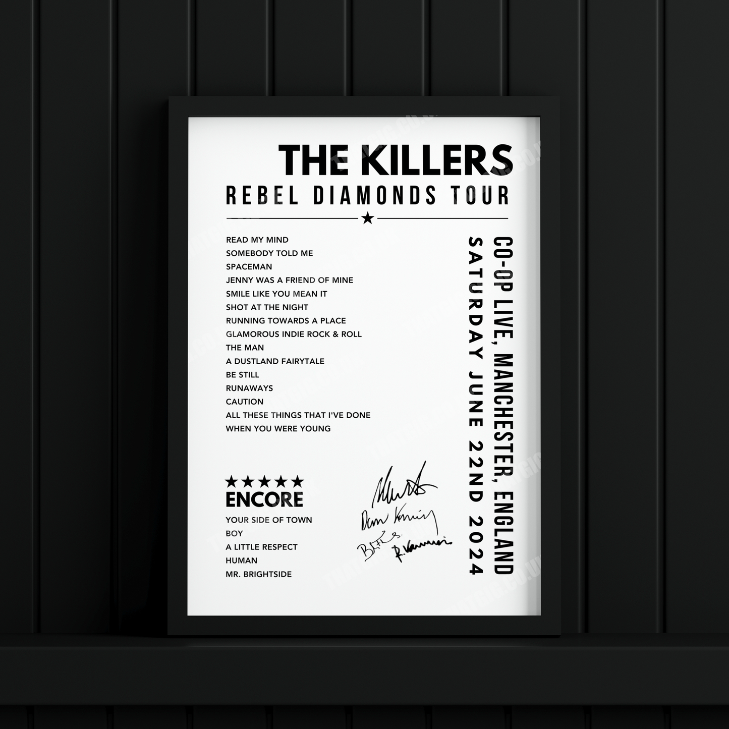 The Killers Setlist Poster - at the CO-OP Live, Manchester on June 22nd, 2024