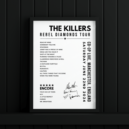 The Killers Setlist Poster - at the CO-OP Live, Manchester on June 22nd, 2024