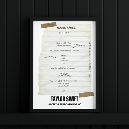 Taylor Swift "Blank Space" Lyric Poster