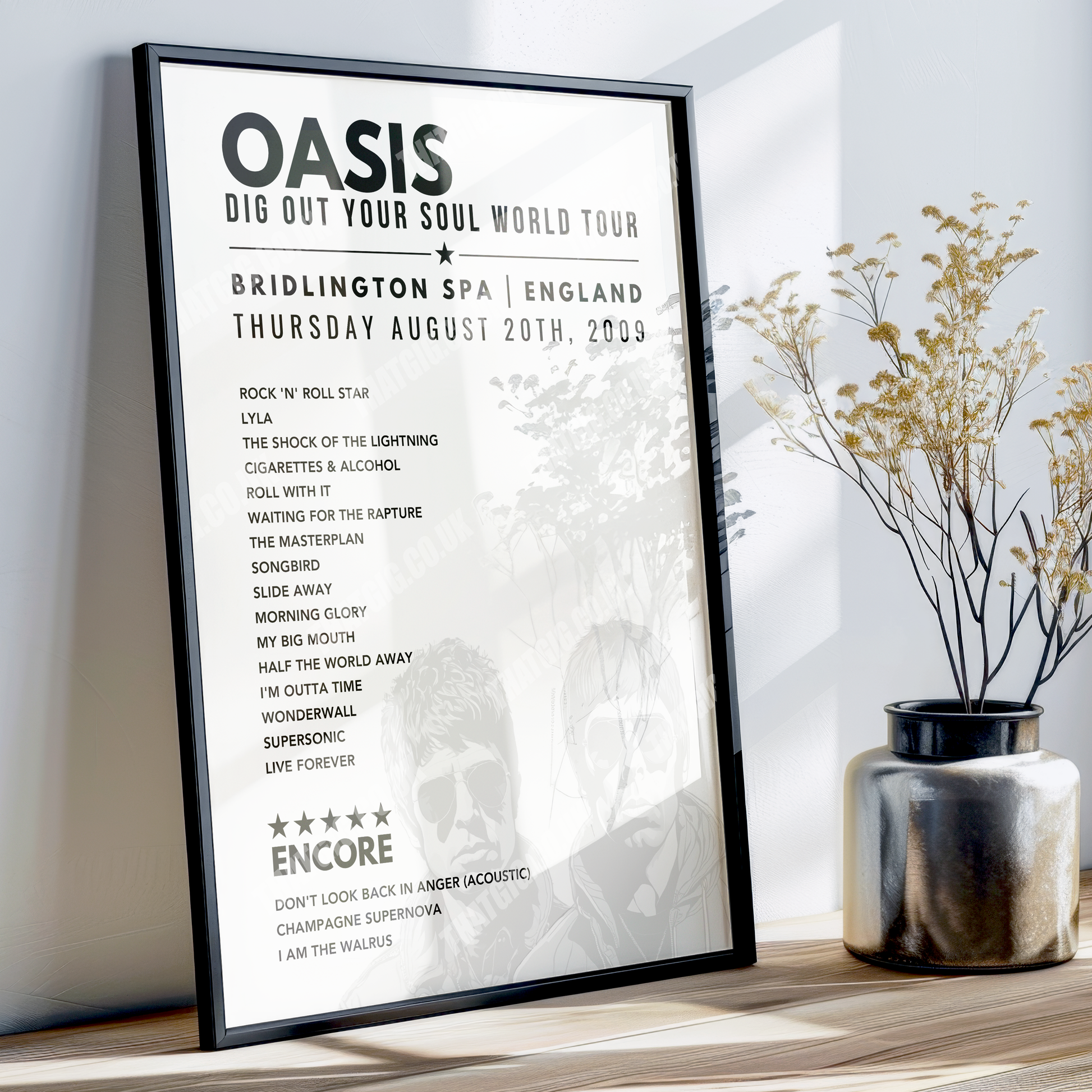 Oasis Setlist Poster - Bridlington Spa, England, 20th July 2009