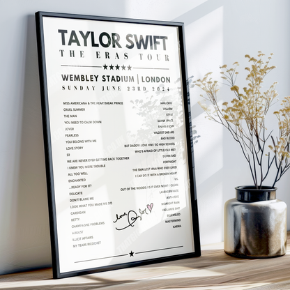 Taylor Swift Setlist Poster - Wembley Stadium, London, June 23rd 2024