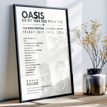 Oasis Setlist Poster - Fuji Rock Festival, Yuzawa, Japan, 24th July 2009