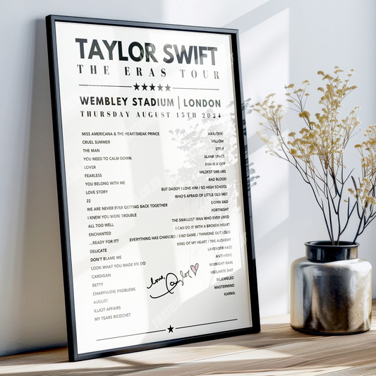 Taylor Swift Setlist Poster - Wembley, London, 15th August 2024