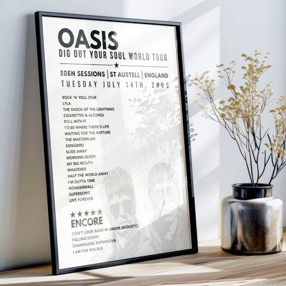 Oasis Setlist Poster - Eden Sessions, The Eden Project, St Austell, 14th July 2009