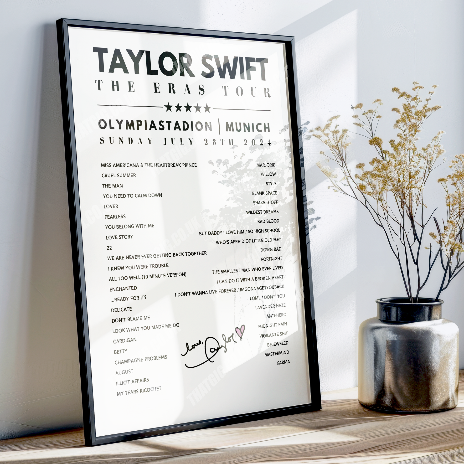 Taylor Swift Setlist Poster - Olympiastadion, Munich, 28th July 2024