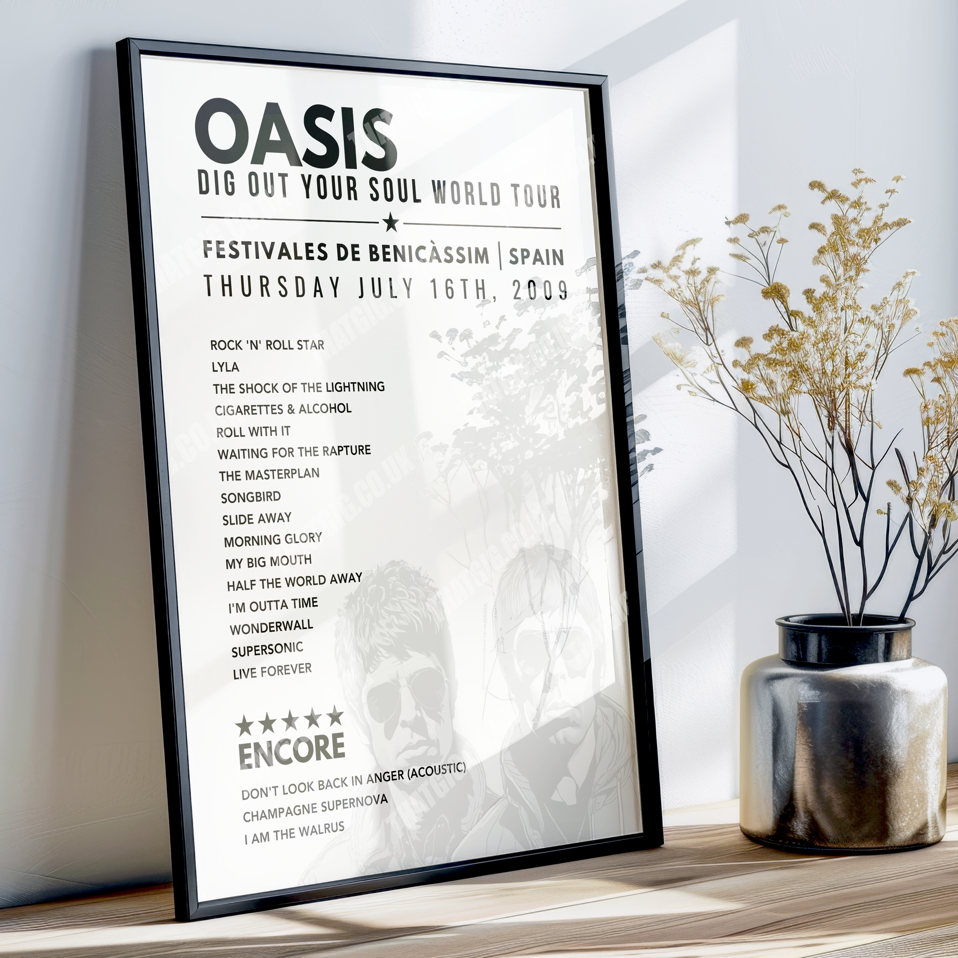 Oasis Setlist Poster - Benicassim Festival, 16th July 2009