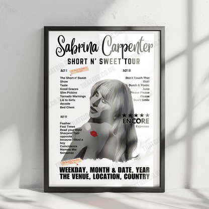 Sabrina Carpenter Setlist Poster - Madison Square Garden, New York - September 29th,