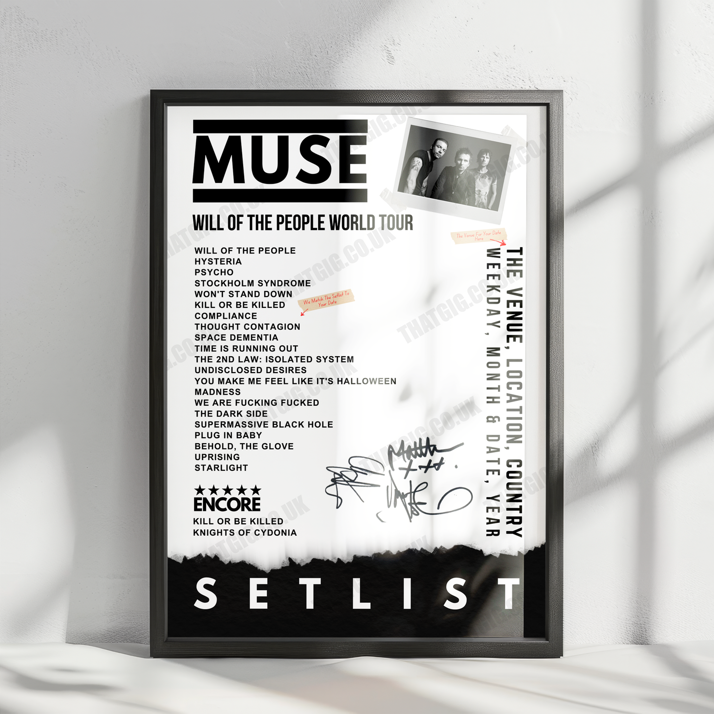 Muse Setlist Poster - The John Smith's Stadium, Huddersfield - June 20th, 2023