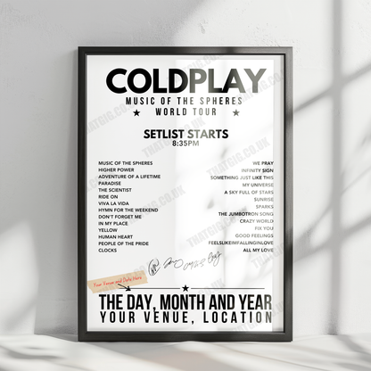 Coldplay Setlist Poster - Merkur Spiel-Arena, Düsseldorf - July 20th, 2024