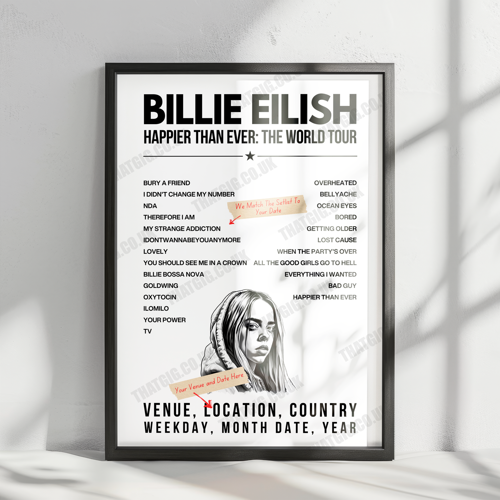 Billie Eilish Setlist Poster - Utilita Arena Birmingham, England - June 15th, 2022