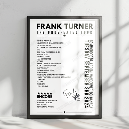 Frank Turner Setlist Poster - Commodore Ballroom in Vancouver, Canada - September 3rd 2024opy)