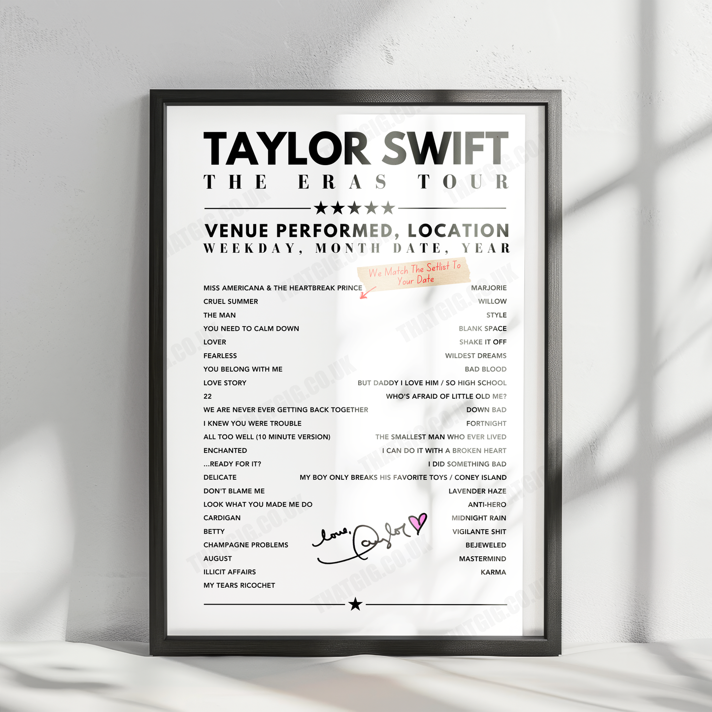 Taylor Swift Setlist Poster - Johan Cruijff ArenA, Amsterdam - July 6th, 2024