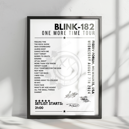 Blink-182 Setlist Poster - Fiserv Forum, Milwaukee - August 7th 2024