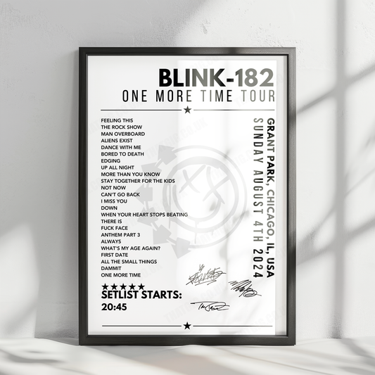 Blink-182 Setlist Poster - Grant Park, Chicago - August 4th 2024