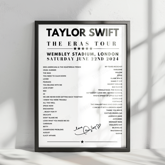 Taylor Swift Setlist Poster - Wembley Stadium, London, June 22nd 2024