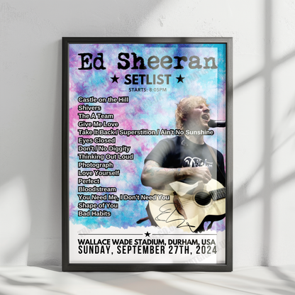 Ed Sheeran Setlist Poster - Wallace Wade Stadium, Durham - September 27th, 2024