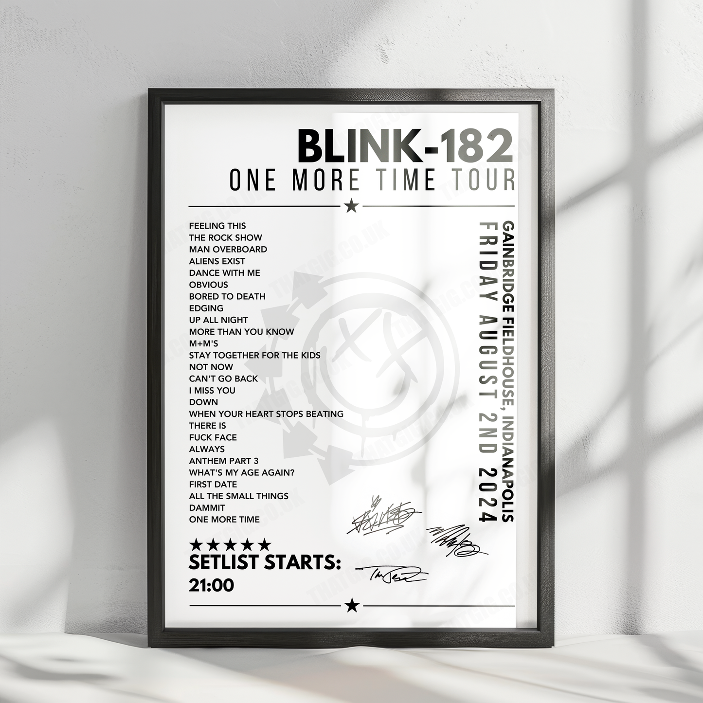 Blink-182 Setlist Poster - Gainbridge Fieldhouse, Indianapolis - August 2nd 2024