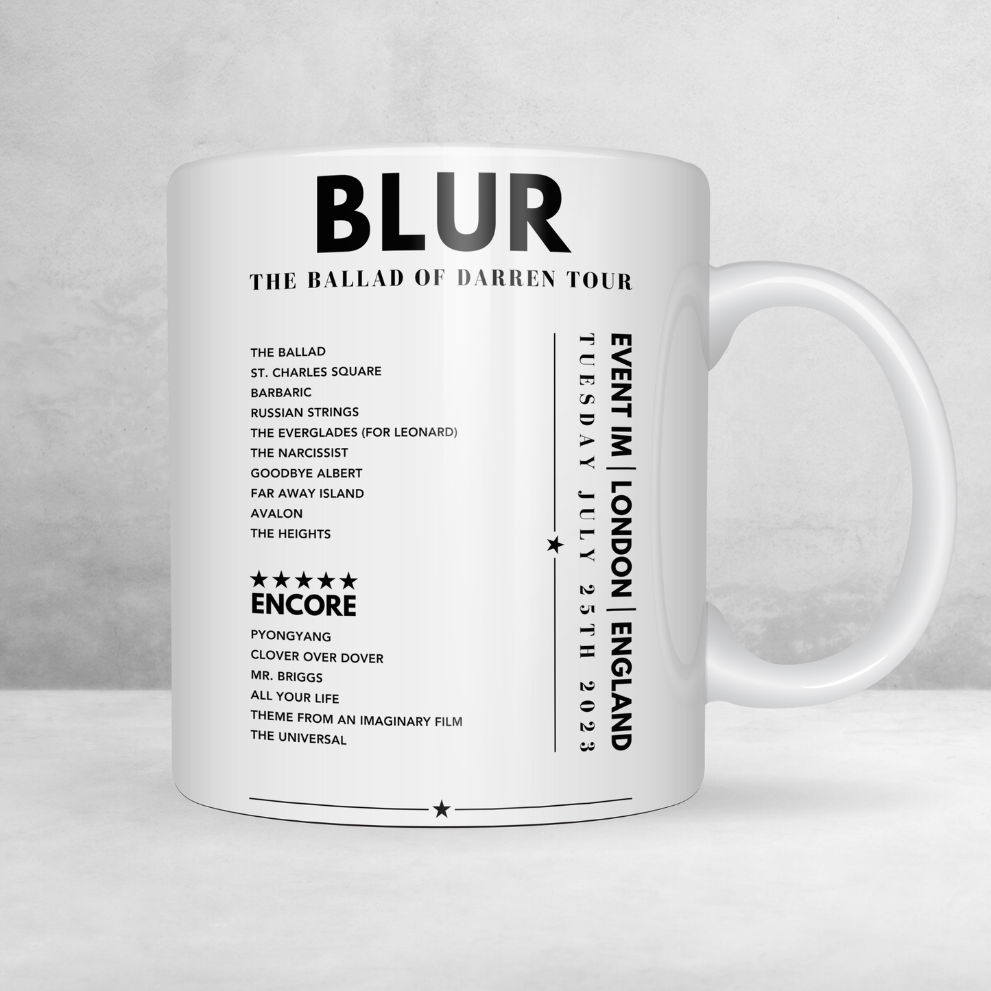 Blur Setlist Mug - Eventim Apollo in London on July 25th, 2023