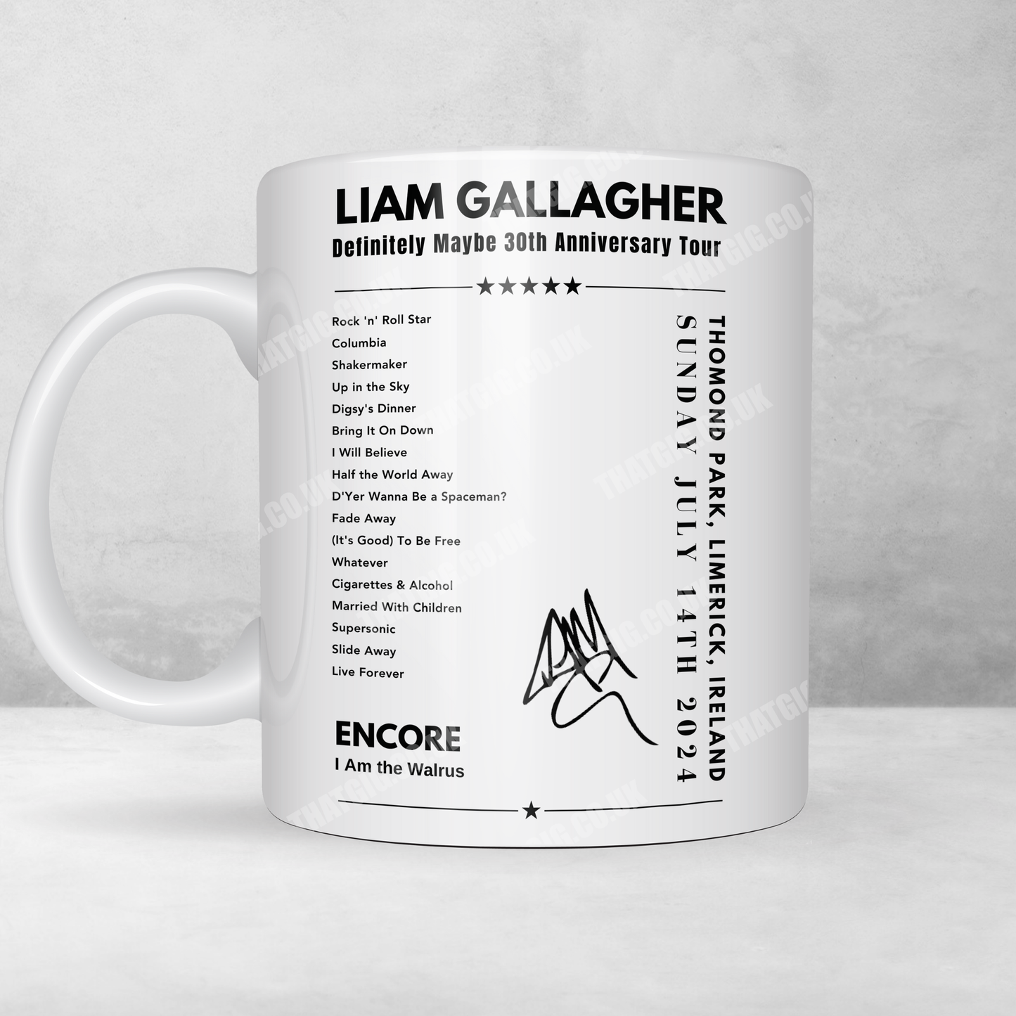 Liam Gallagher Thomond Park 2024 Setlist Mug - 11oz Ceramic