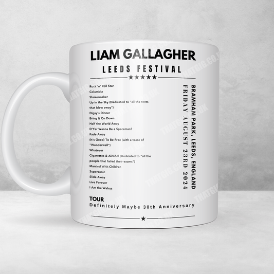 Liam Gallagher Leeds Festival Aug 23rd 2024 Setlist Mug - 11oz Ceramic