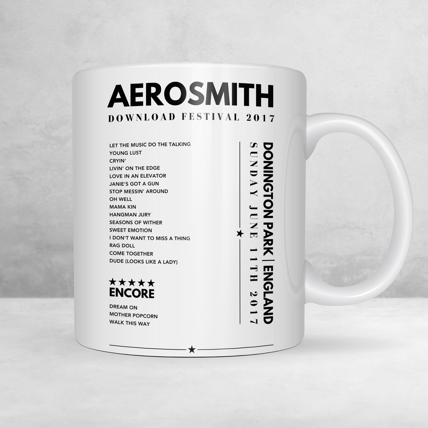 Aerosmith Setlist Mug - at Donington Park, Download Festival on June 11, 2017