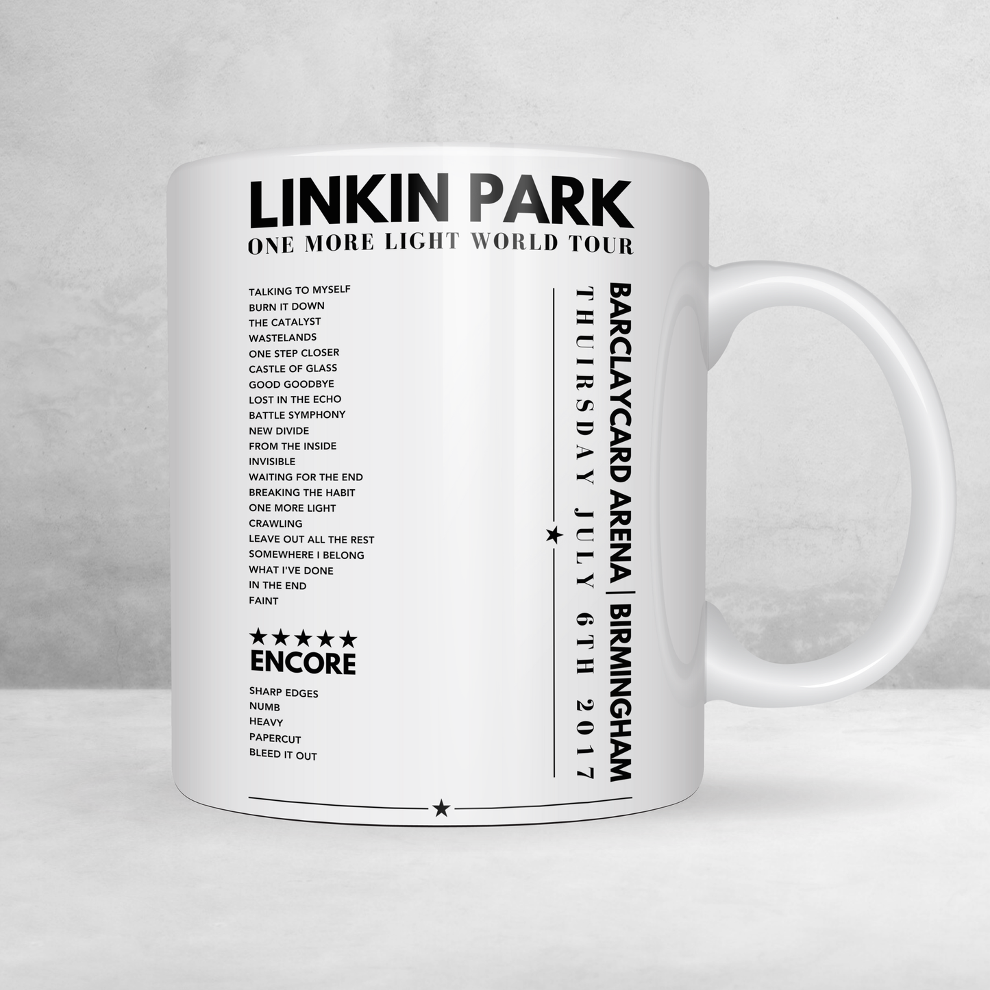 Linkin Park Setlist Mug - Barclaycard Arena, Birmingham on July 6th 2017