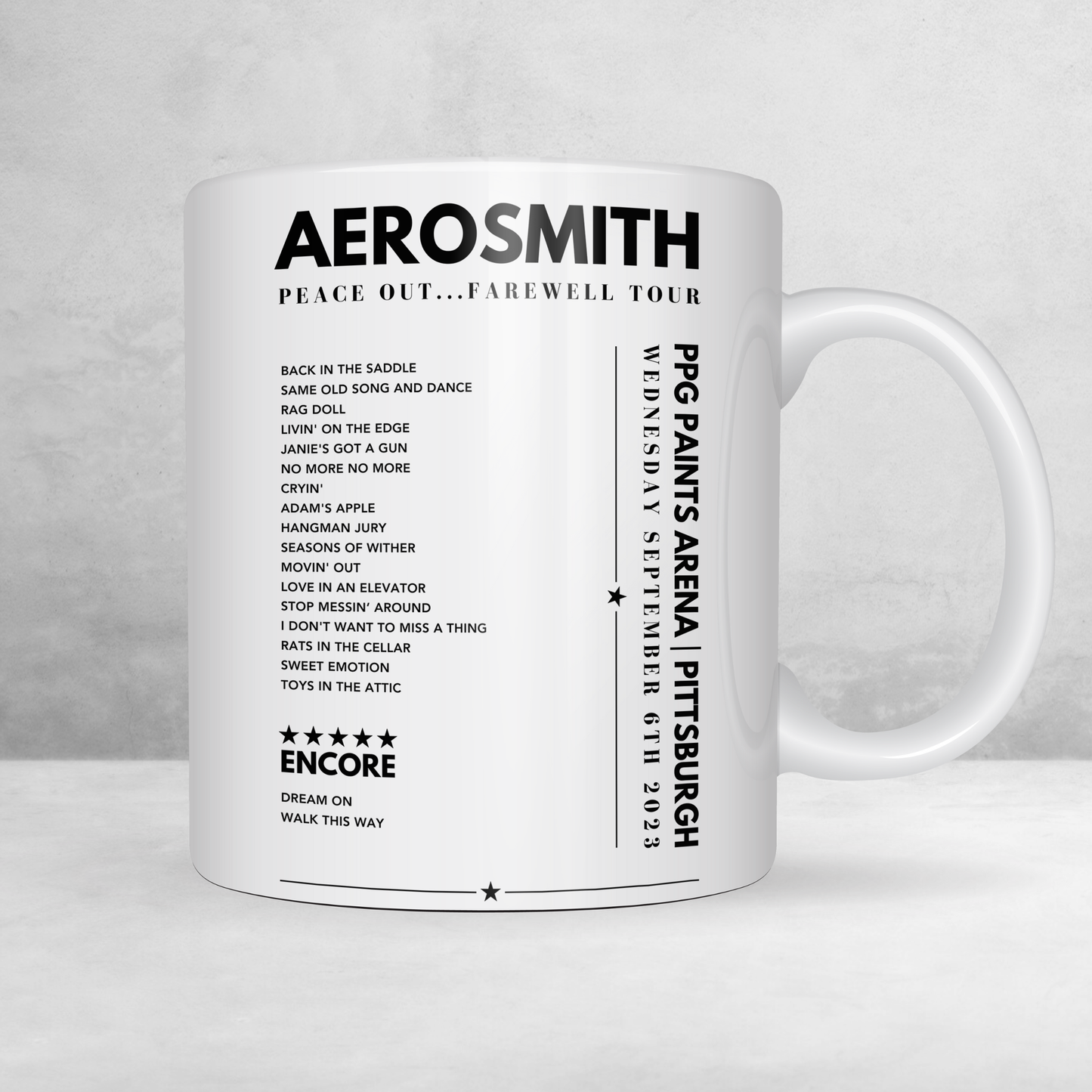 Aerosmith Setlist Mug - at PPG Paints Arena, Pittsburgh, PA, Sep 6th 2023