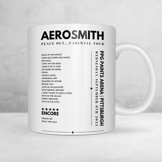 Aerosmith Setlist Mug - at PPG Paints Arena, Pittsburgh, PA, Sep 6th 2023