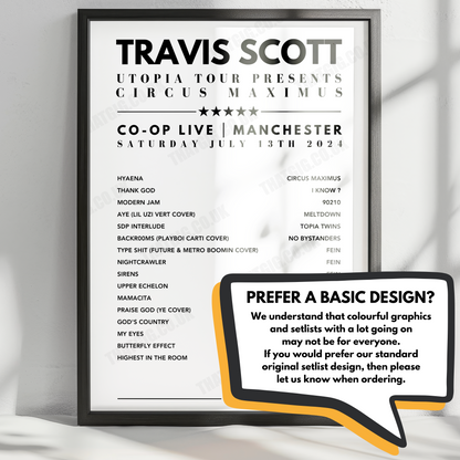 Travis Scott Setlist Poster - Tottenham Hotspur Stadium, London, July 11th 2024