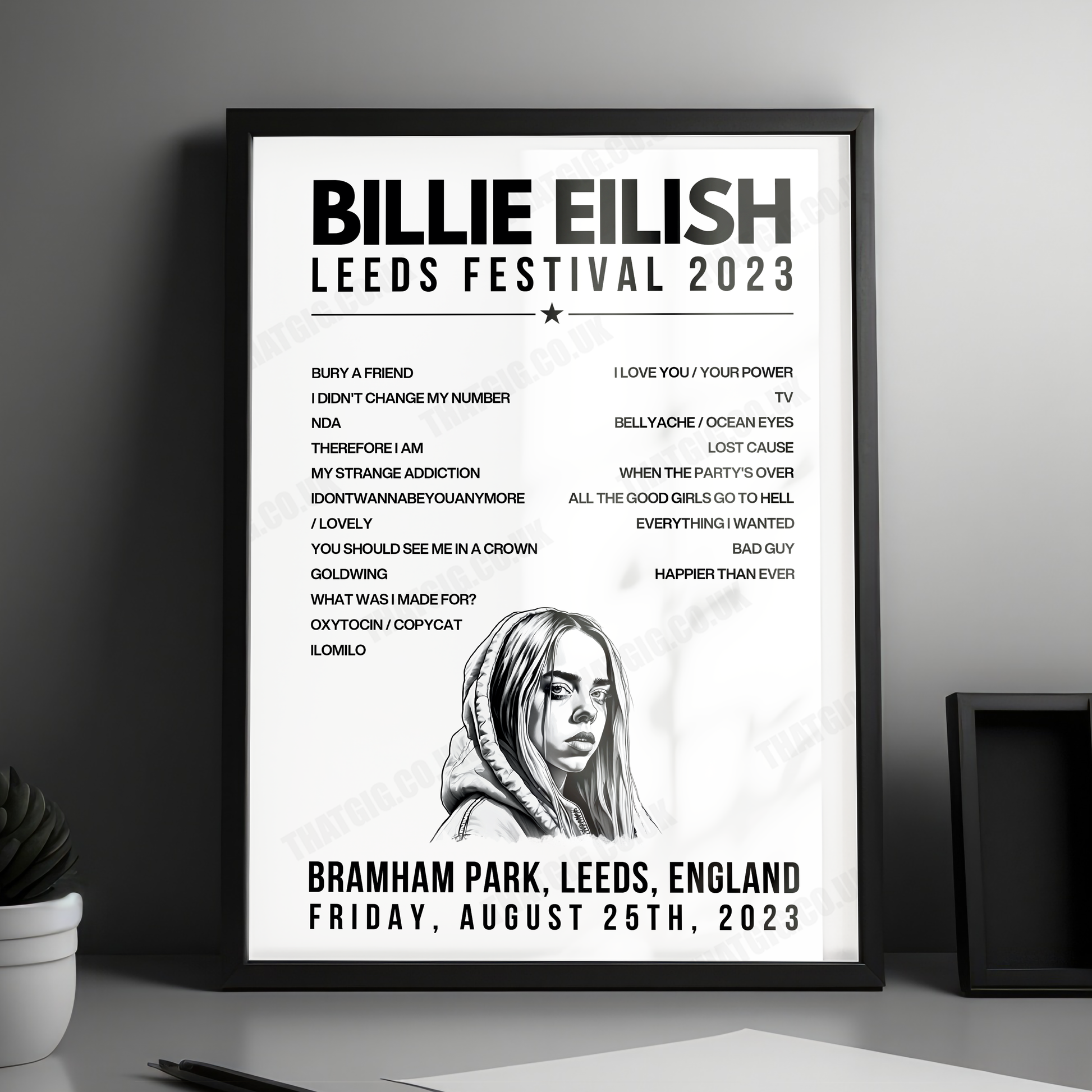 Billie Eilish Setlist Poster - Bramham Park, Leeds, England - August 25th, 2023