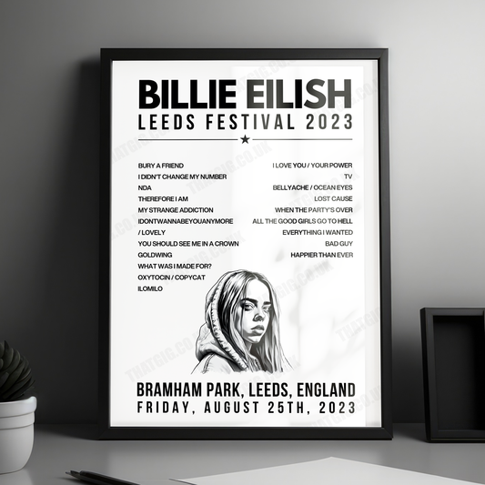 Billie Eilish Setlist Poster - Bramham Park, Leeds, England - August 25th, 2023