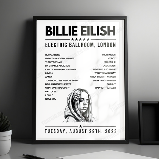 Billie Eilish Setlist Poster - Electric Ballroom, London, England - August 29th, 2023